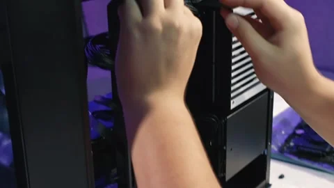 Cable management inside the computer case for organizing space Stock Footage 328987913