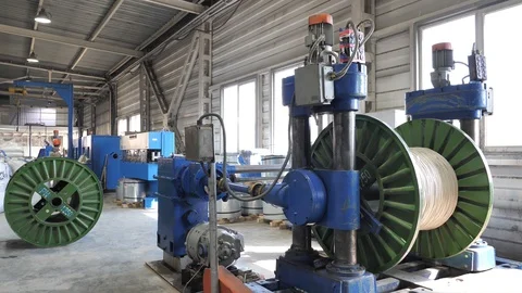 Cable manufacturing in a cable factory Stock Footage 128817223