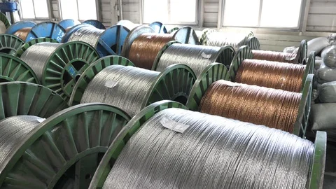 Cable manufacturing in a cable factory Stock Footage 128817289