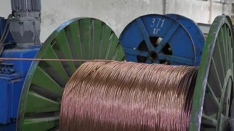 Cable manufacturing in a cable factory Stock Footage 128817404