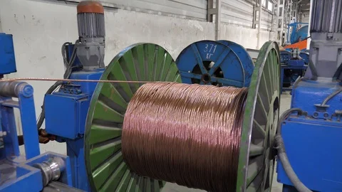 Cable manufacturing in a cable factory Stock Footage 128817442