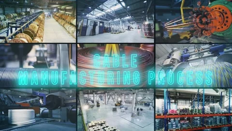 Cable manufacturing process. Cable manufacturing process multiscreen. Cable Stock Footage 275894530