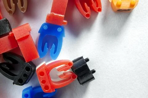 Cable marker number on a white background, close-up plastic elements for mark Stock Photos