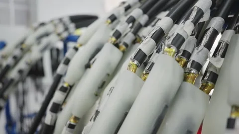 Cable molding connections and technology components within a modern manufactu Stock Footage 331891624