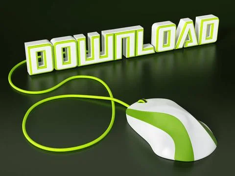 Cable mouse connected to download text. 3D illustration Cable mouse connec... Foto stock