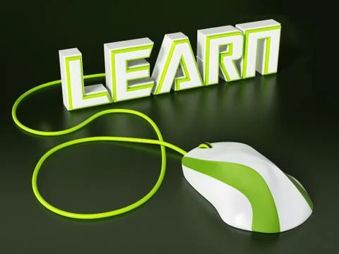 Cable mouse connected to learn text. 3D illustration Stock Illustration