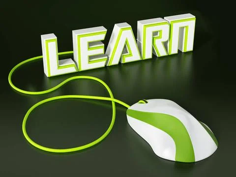Cable mouse connected to learn text. 3D illustration Cable mouse connected... Foto stock