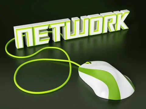 Cable mouse connected to network text. 3D illustration Cable mouse connect... Foto stock