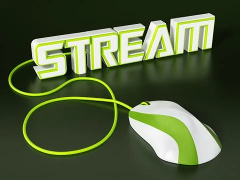 Cable mouse connected to stream text. 3D illustration Illustrazione stock