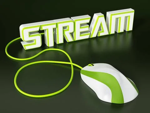 Cable mouse connected to stream text. 3D illustration Cable mouse connecte... 스톡 사진