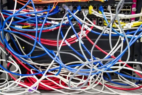 Cable network in server room cable tangled Photos