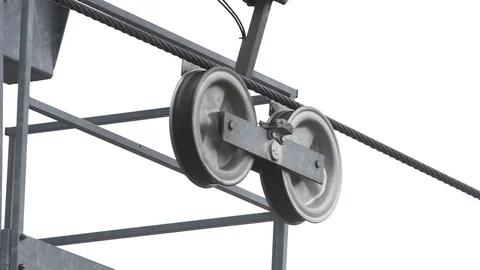 Cable of overhead car moving on the wheel Stock Footage 76005177