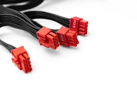 Cable of PSU. The computer's power supply is on a white background. Stock Photos