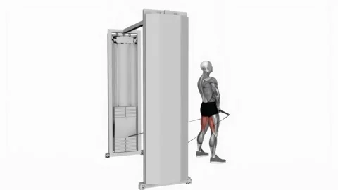 Cable pull through fitness exercise workout animation male muscle highlight 4K Vidéo 243989268