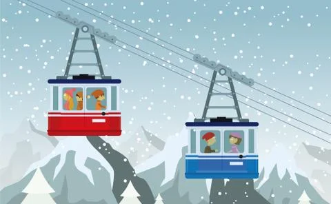 Cable railway in the mountains Stock Illustration