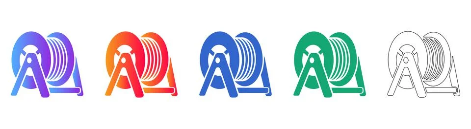 Cable Reel Vector Icon Set Stock Illustration