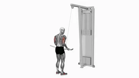 Cable reverse grip triceps pushdown back side pov exercise fitness workout Vidéo 227560170