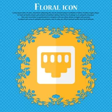 Cable rj45, Patch Cord . Floral flat design on a blue abstract background wit Illustrazione stock