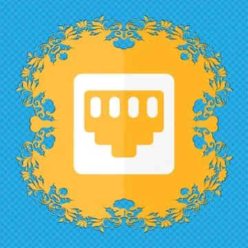 Cable rj45, Patch Cord . Floral flat design on a blue abstract background with p Illustrazione stock