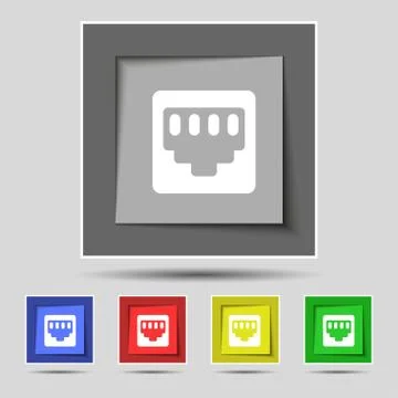 Cable rj45, Patch Cord icon sign on the original five colored buttons. Vector Illustrazione stock