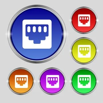 Cable rj45, Patch Cord icon sign. Round symbol on bright colourful buttons. V Illustrazione stock