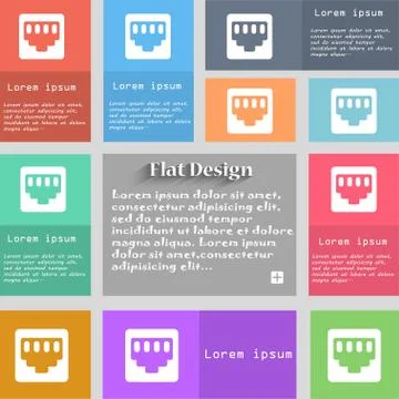 Cable rj45, Patch Cord icon sign. Set of multicolored buttons. Metro style wi Illustrazione stock