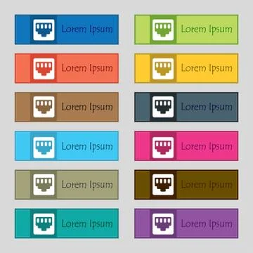 Cable rj45, Patch Cord  icon sign. Set of twelve rectangular, colorful, beaut Illustrazione stock