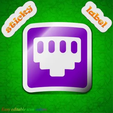 Cable rj45, Patch Cord  icon sign. Symbol chic colored sticky label on green  Illustrazione stock
