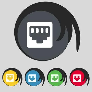 Cable rj45, Patch Cord icon sign. Symbol on five colored buttons. Vector Illustrazione stock