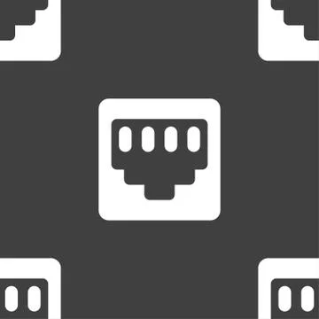 Cable rj45, Patch Cord icon sign. Seamless pattern on a gray background. Vect Illustrazione stock