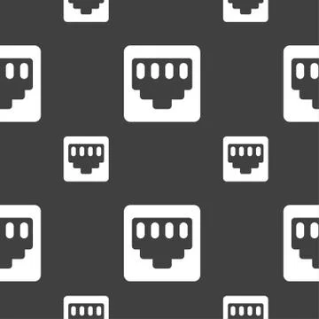 Cable rj45, Patch Cord icon sign. Seamless pattern on a gray background. Vect Illustrazione stock