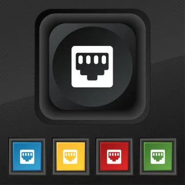 Cable rj45, Patch Cord  icon symbol. Set of five colorful, stylish buttons on Illustrazione stock