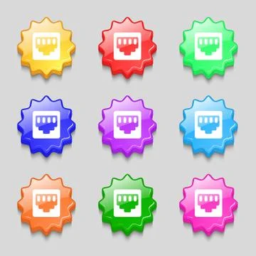 Cable rj45, Patch Cord icon sign. symbol on nine wavy colourful buttons. Illustrazione stock