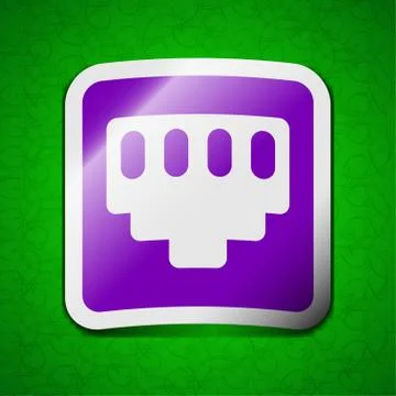 Cable rj45, Patch Cord icon sign. Symbol chic colored sticky label on green back Illustrazione stock