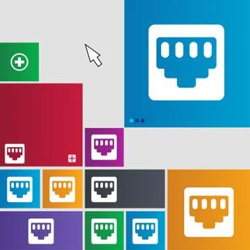 Cable rj45, Patch Cord icon sign. buttons. Modern interface website buttons with Illustrazione stock