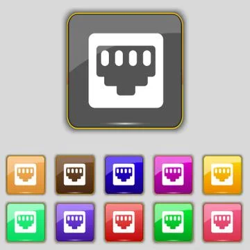 Cable rj45, Patch Cord icon sign. Set with eleven colored buttons for your site. Illustrazione stock