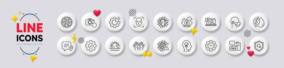Cable section, Time management and Recovery photo line icons. For web app Stock Illustration