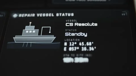 Cable ship CS Resolute shown on standby with geographic coordinates Stock Footage 342484120