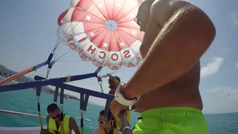 Cable Snaps on Couples Parasailing Excursion, Lazarevskoe - 02 Sep 2020 Video stock 205356967