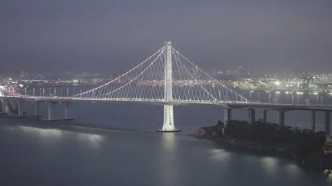 Cable-Stayed Bay Bridge Eastern Span With Traffic at Dusk Aerial Vídeos de archivo 344913542