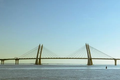 Cable-stayed bridge across the bay, western high-speed diameter Stock Photos