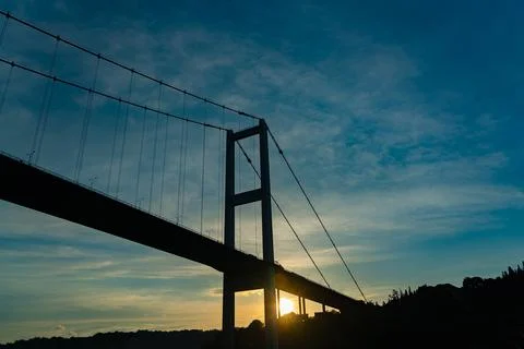 Cable-stayed bridge across the Bosphorus at sunset Stock Photos