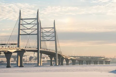 Cable-stayed bridge across the Korabelny fairway. Saint Petersburg. Russia Stock Photos