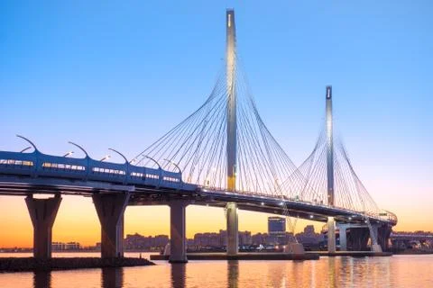 The cable-stayed bridge across the Petrovsky fairway. St. Petersburg. Russia Stock Photos
