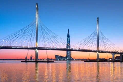 The cable-stayed bridge across the Petrovsky fairway of the west Stock Photos