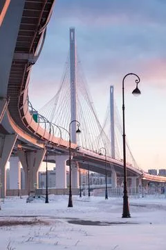 The cable-stayed bridge across the Petrovsky fairway of the western high-speed Stock Photos