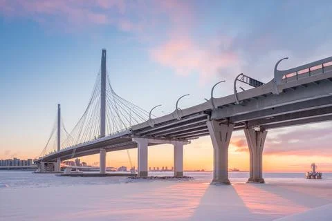 The cable-stayed bridge across the Petrovsky fairway of the western high-speed Stock Photos