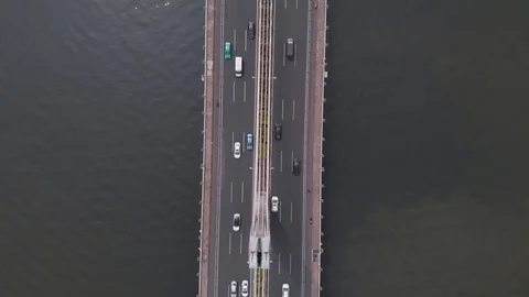 Cable-stayed bridge across the river. Guangzhou China Stock Footage 117885353