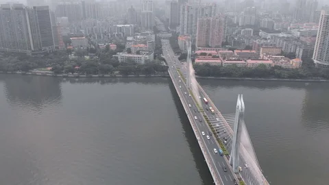 Cable-stayed bridge across the river. Guangzhou China Video stock 117888950
