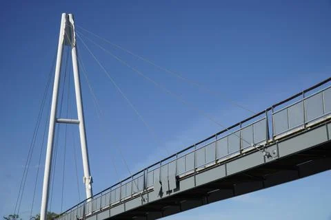 Cable-stayed bridge and cloudless sky - view from below Stock Photos